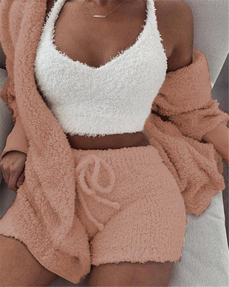 3pcs Crop Tank Top And Shorts Pajama Set