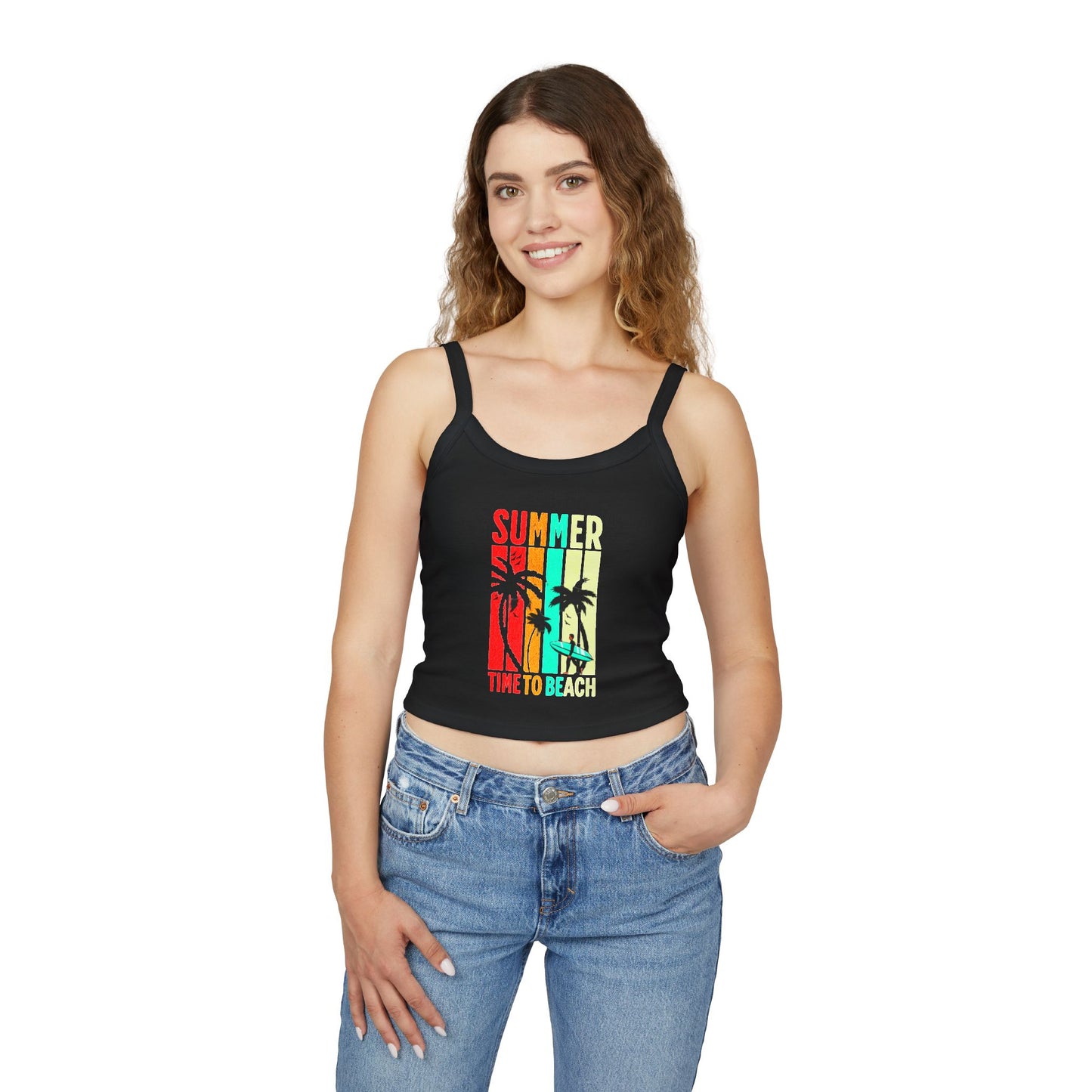 Beach Vibes Spaghetti Strap Tank Top - Summer Time to Beach Design