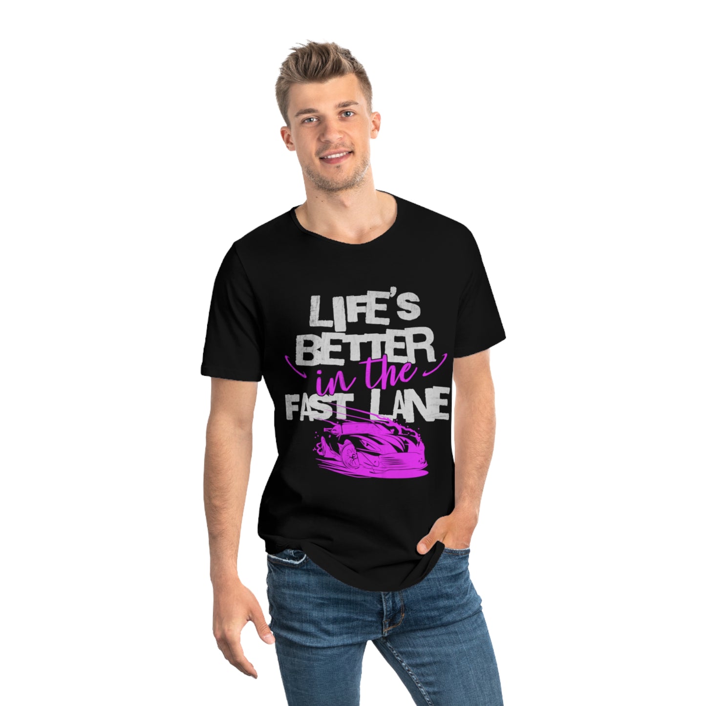 Men's Curved Hem Tee - 'Life's Better in the Fast Lane' - Perfect for Racing Fans