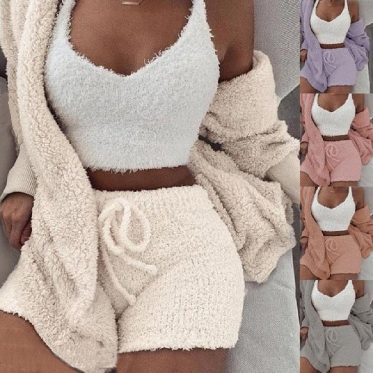 3pcs Crop Tank Top And Shorts Pajama Set