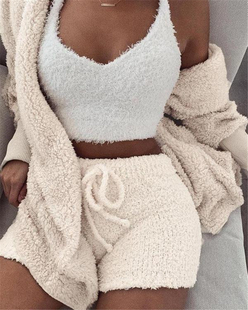 3pcs Crop Tank Top And Shorts Pajama Set