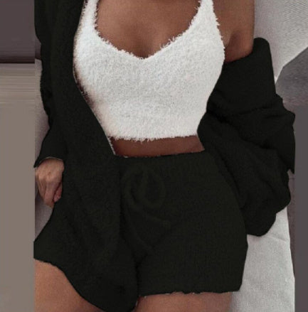 3pcs Crop Tank Top And Shorts Pajama Set