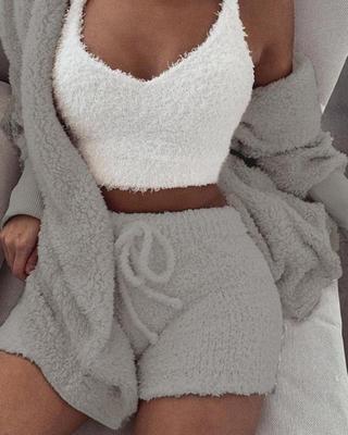 3pcs Crop Tank Top And Shorts Pajama Set