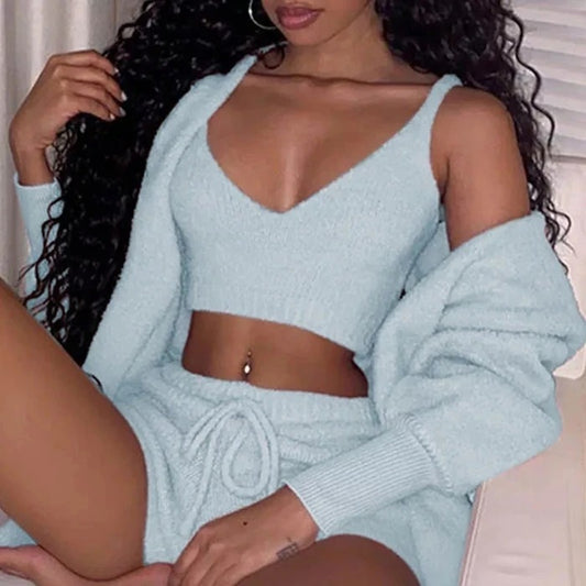 3pcs Crop Tank Top And Shorts Pajama Set