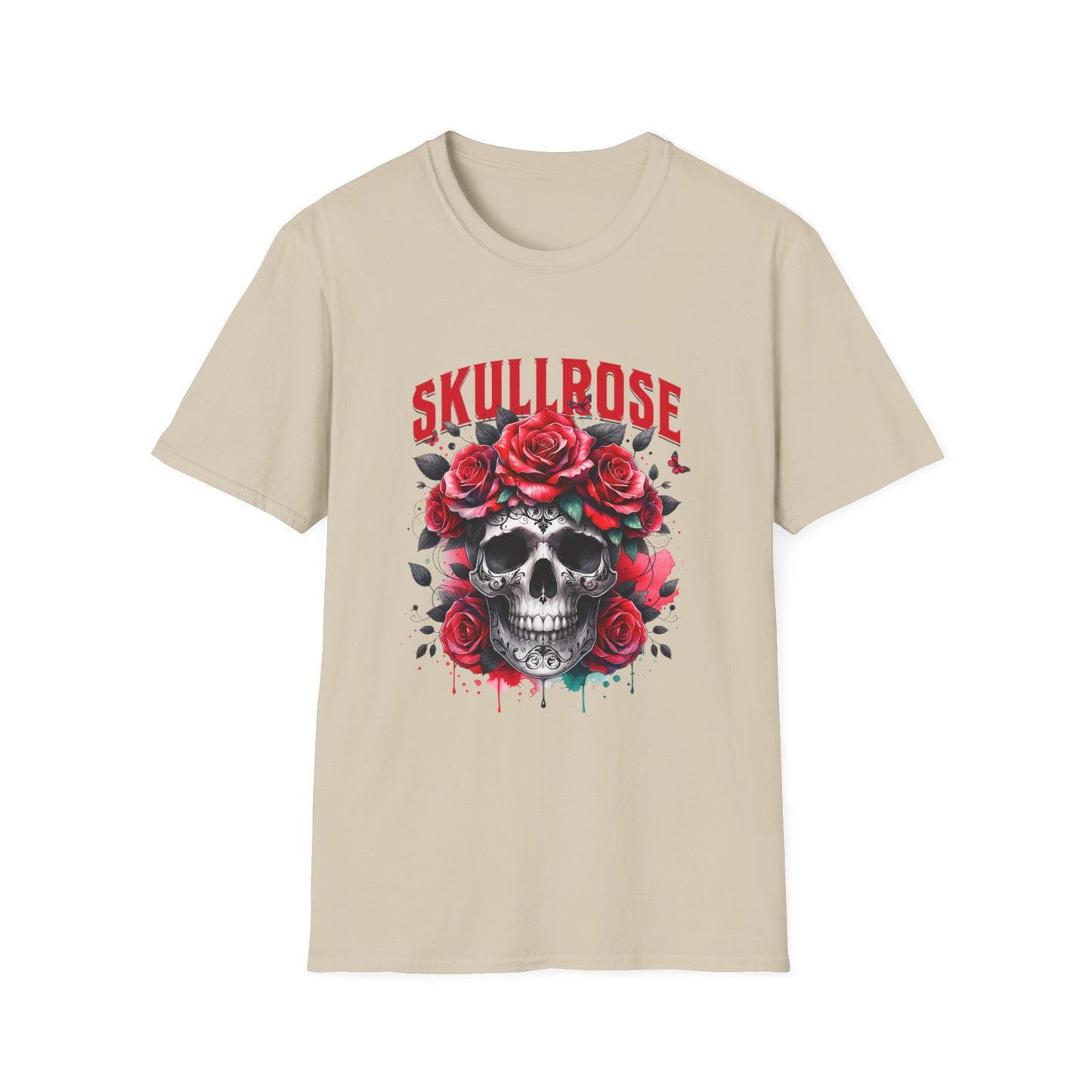 Skull Rose Unisex Softstyle T-Shirt, Trendy Graphic Tee, Gift for Rock Lovers, Festival Attire, Casual Fashion