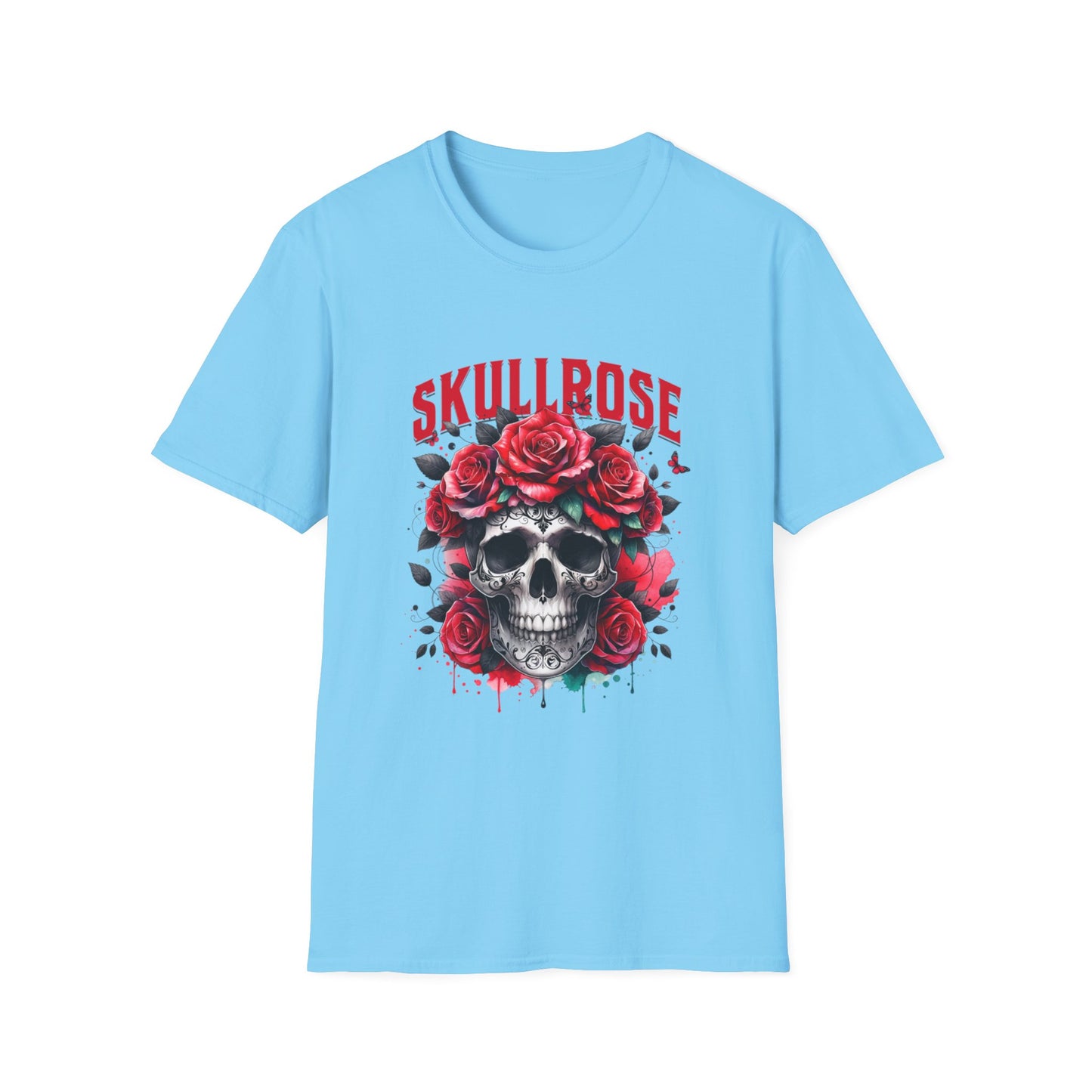 Skull Rose Unisex Softstyle T-Shirt, Trendy Graphic Tee, Gift for Rock Lovers, Festival Attire, Casual Fashion