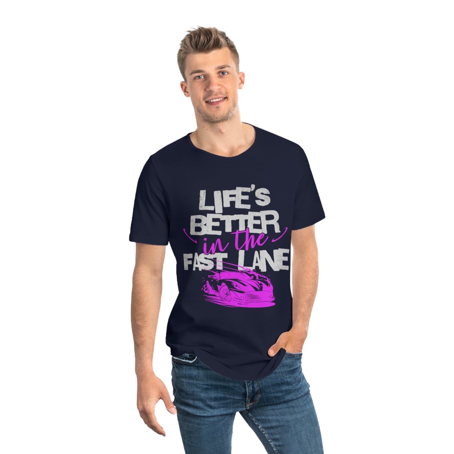Men's Curved Hem Tee - 'Life's Better in the Fast Lane' - Perfect for Racing Fans