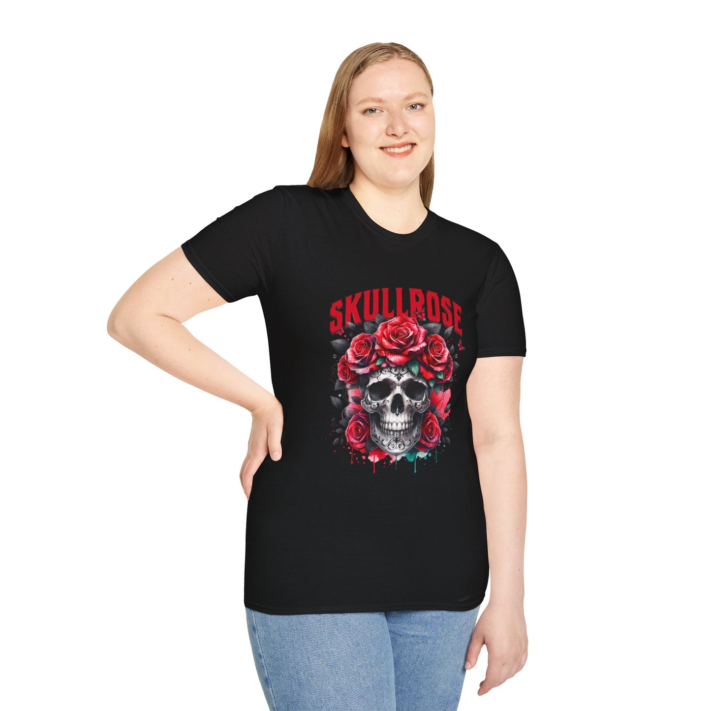 Skull Rose Unisex Softstyle T-Shirt, Trendy Graphic Tee, Gift for Rock Lovers, Festival Attire, Casual Fashion