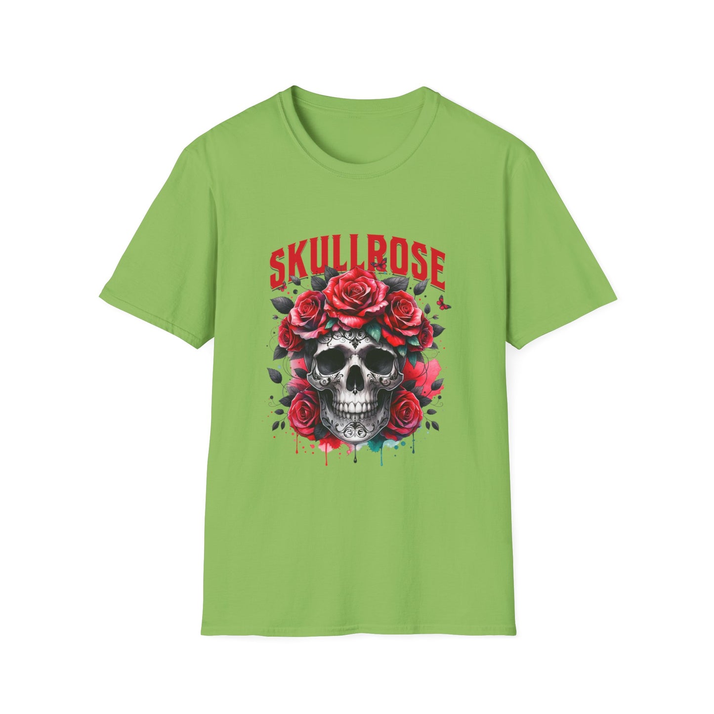 Skull Rose Unisex Softstyle T-Shirt, Trendy Graphic Tee, Gift for Rock Lovers, Festival Attire, Casual Fashion