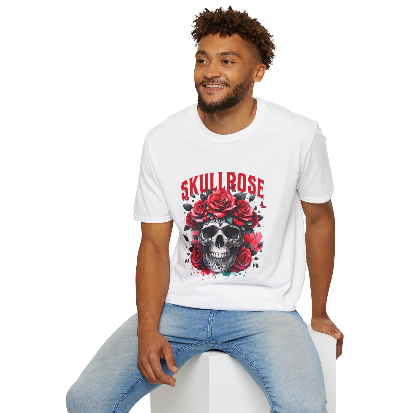 Skull Rose Unisex Softstyle T-Shirt, Trendy Graphic Tee, Gift for Rock Lovers, Festival Attire, Casual Fashion