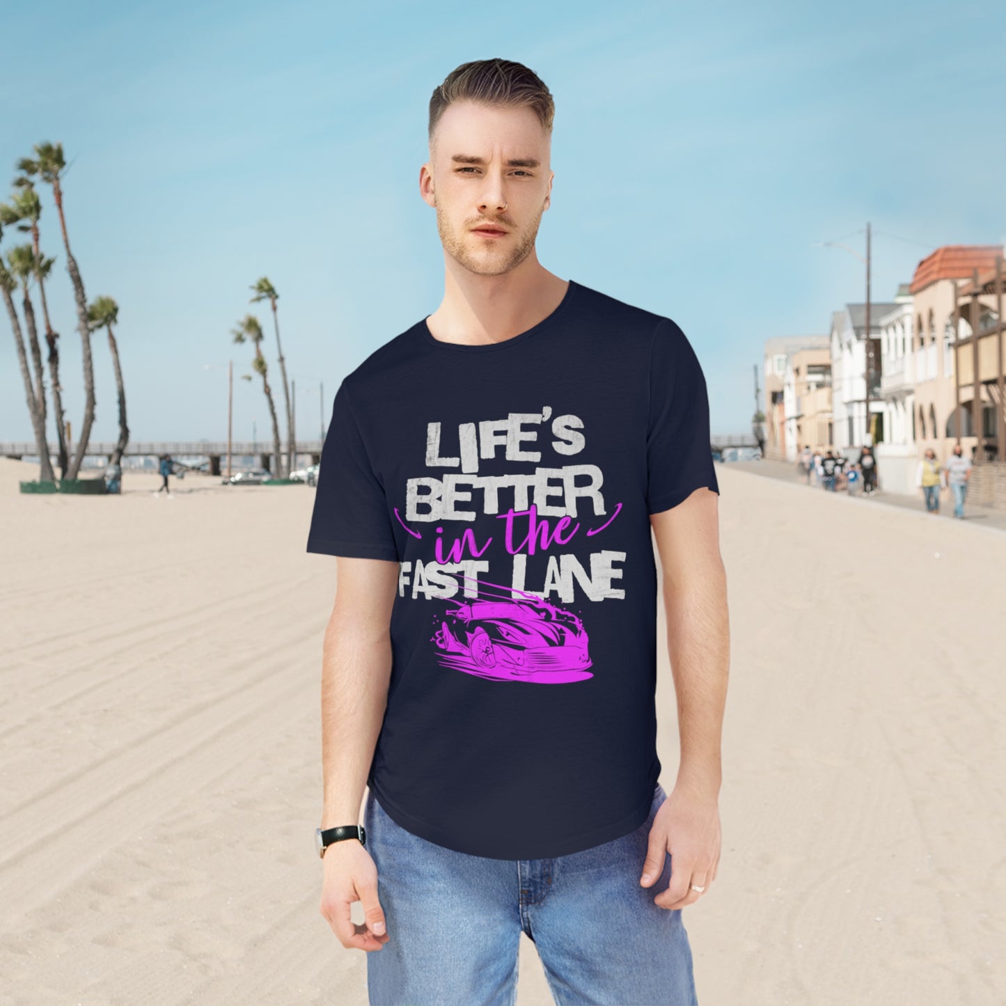 Men's Curved Hem Tee - 'Life's Better in the Fast Lane' - Perfect for Racing Fans