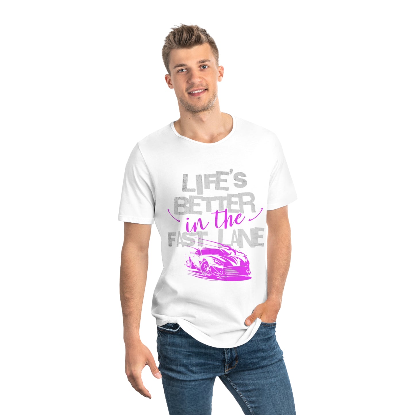 Men's Curved Hem Tee - 'Life's Better in the Fast Lane' - Perfect for Racing Fans