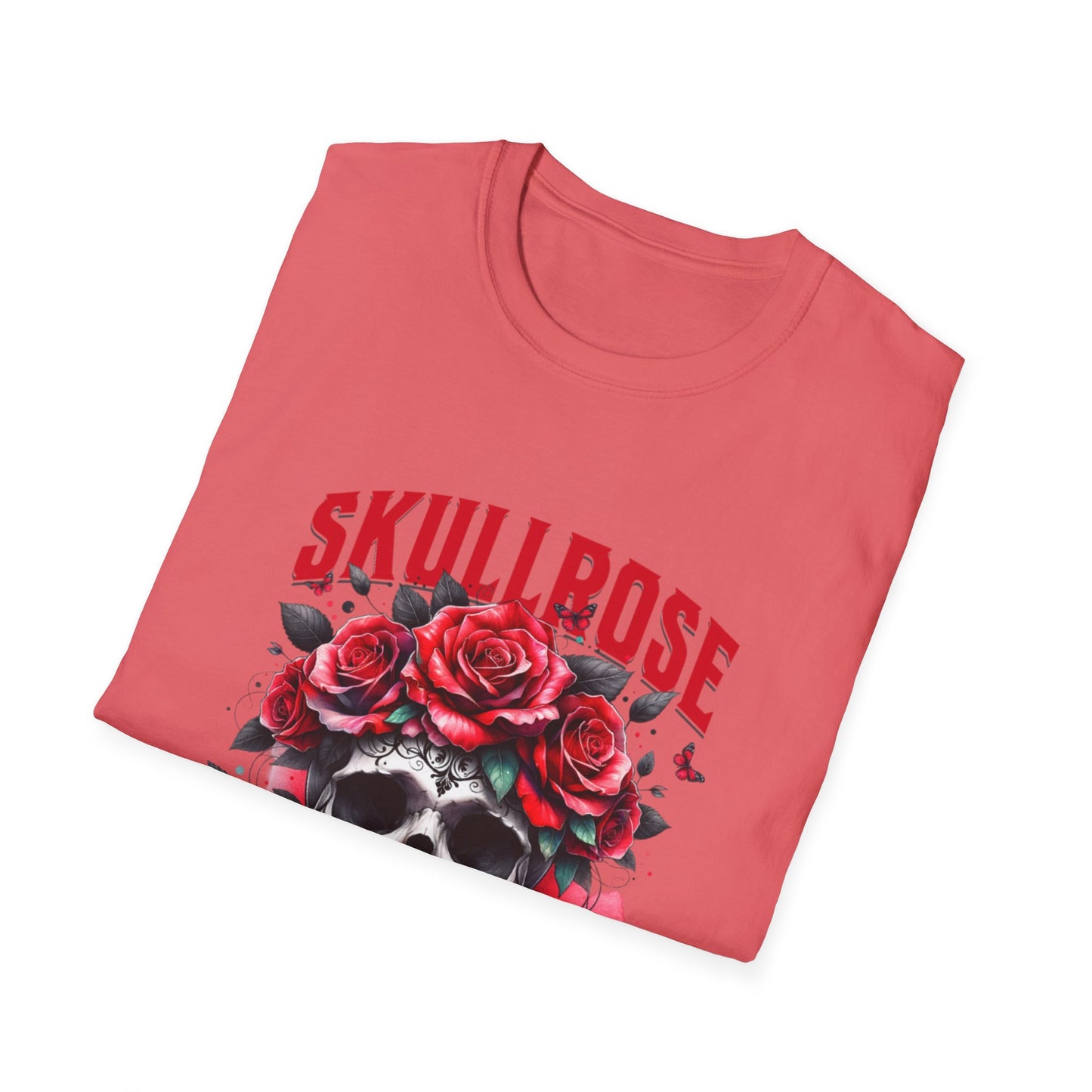 Skull Rose Unisex Softstyle T-Shirt, Trendy Graphic Tee, Gift for Rock Lovers, Festival Attire, Casual Fashion