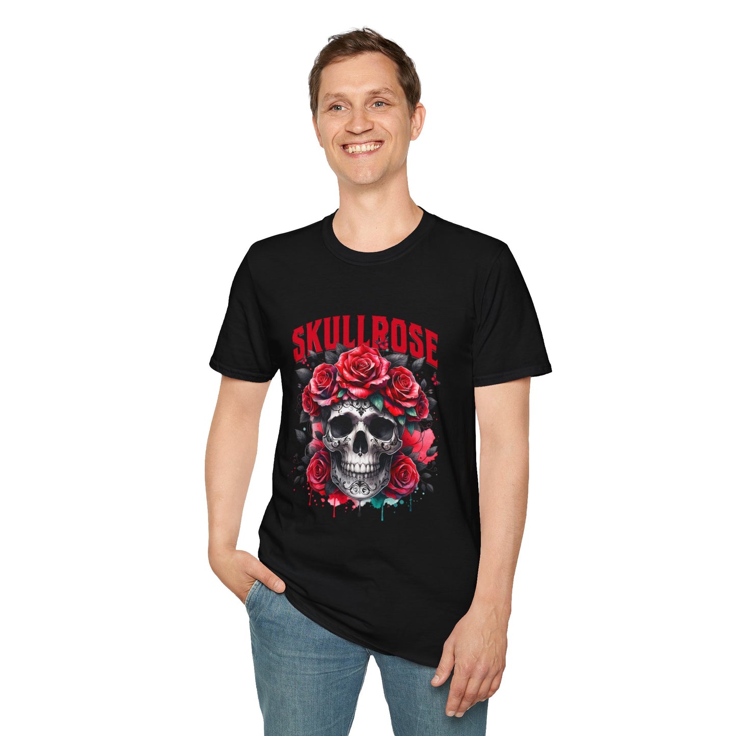 Skull Rose Unisex Softstyle T-Shirt, Trendy Graphic Tee, Gift for Rock Lovers, Festival Attire, Casual Fashion