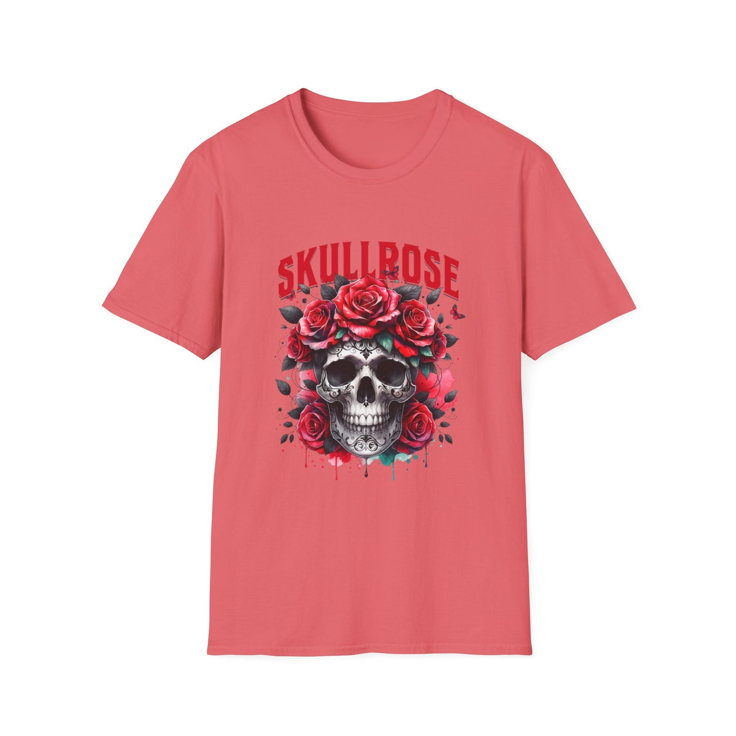 Skull Rose Unisex Softstyle T-Shirt, Trendy Graphic Tee, Gift for Rock Lovers, Festival Attire, Casual Fashion