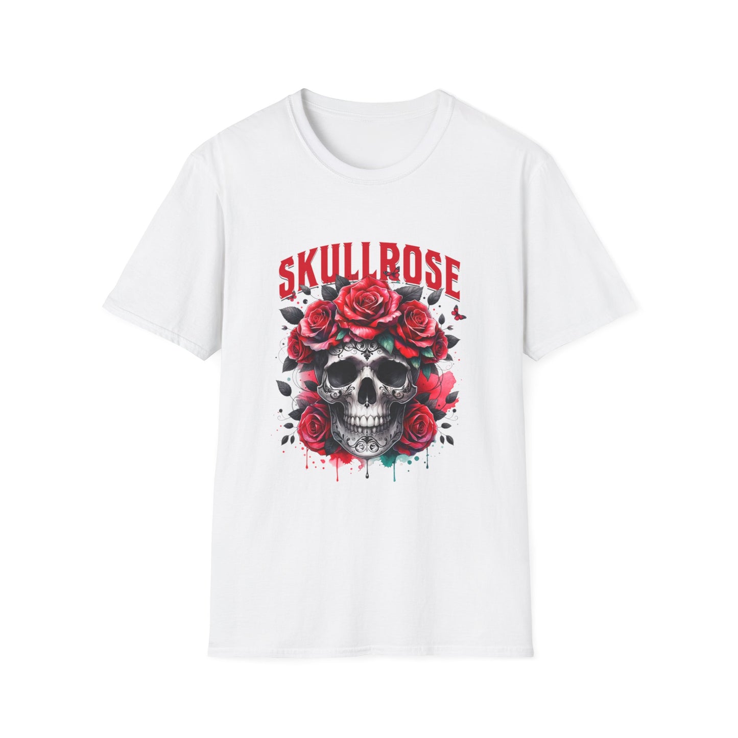 Skull Rose Unisex Softstyle T-Shirt, Trendy Graphic Tee, Gift for Rock Lovers, Festival Attire, Casual Fashion