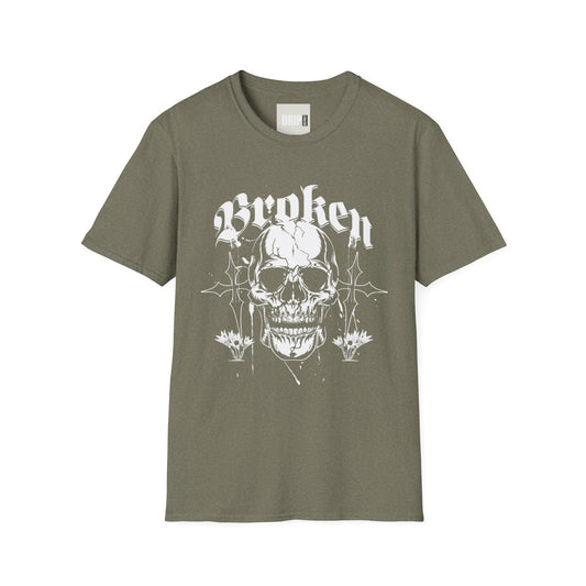 Broken Skull Unisex Softstyle T-Shirt - Edgy Graphic Tee for Alternative Fashion