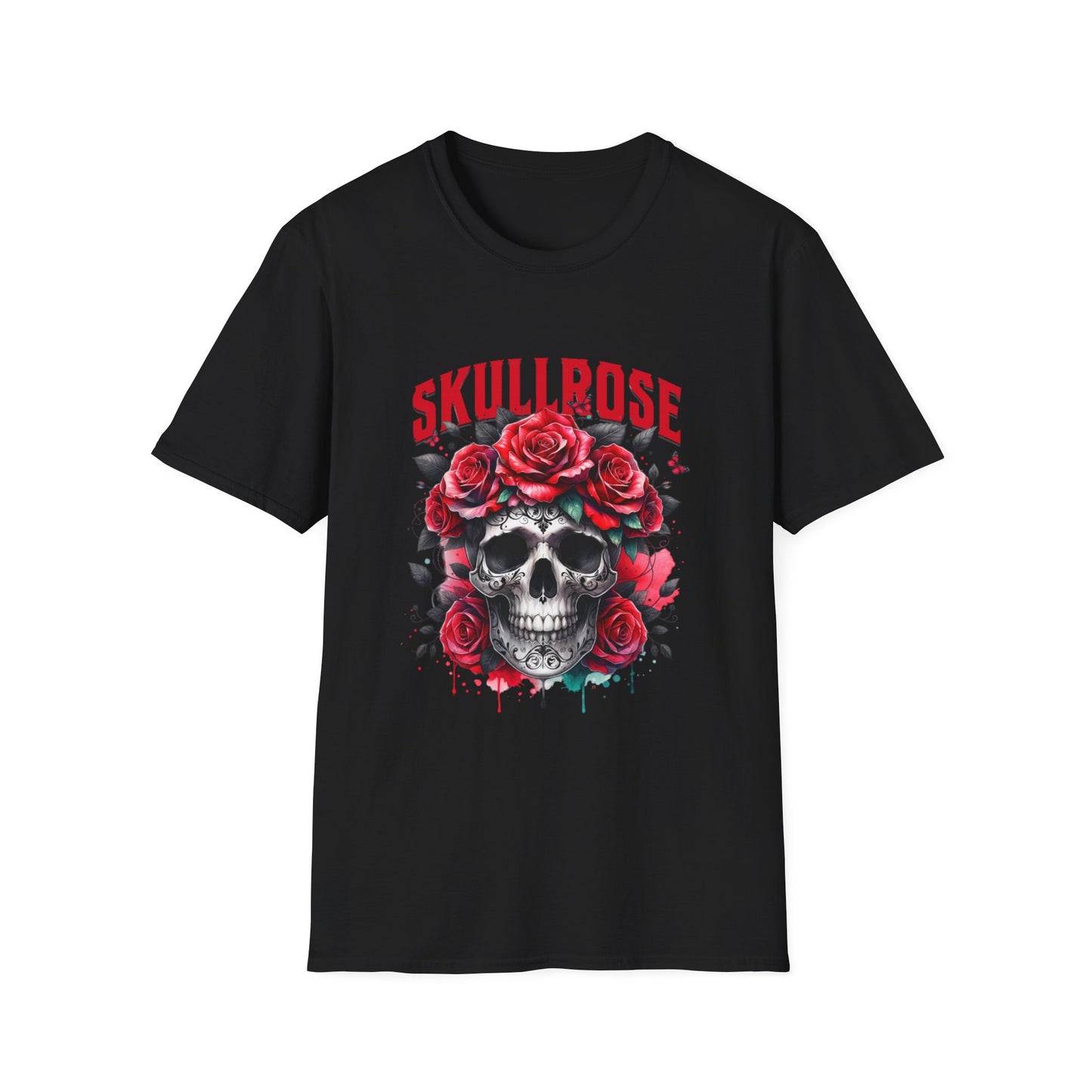 Skull Rose Unisex Softstyle T-Shirt, Trendy Graphic Tee, Gift for Rock Lovers, Festival Attire, Casual Fashion