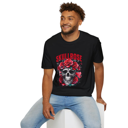 Skull Rose Unisex Softstyle T-Shirt, Trendy Graphic Tee, Gift for Rock Lovers, Festival Attire, Casual Fashion