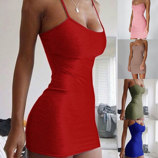 Pure Color Simple Hanging Neck Tight-fitting Skirt
