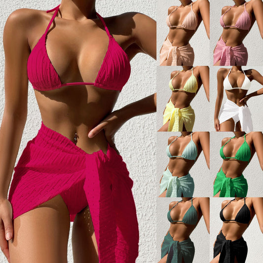 3pcs Swimsuit Set Bikini With Mesh Skirt