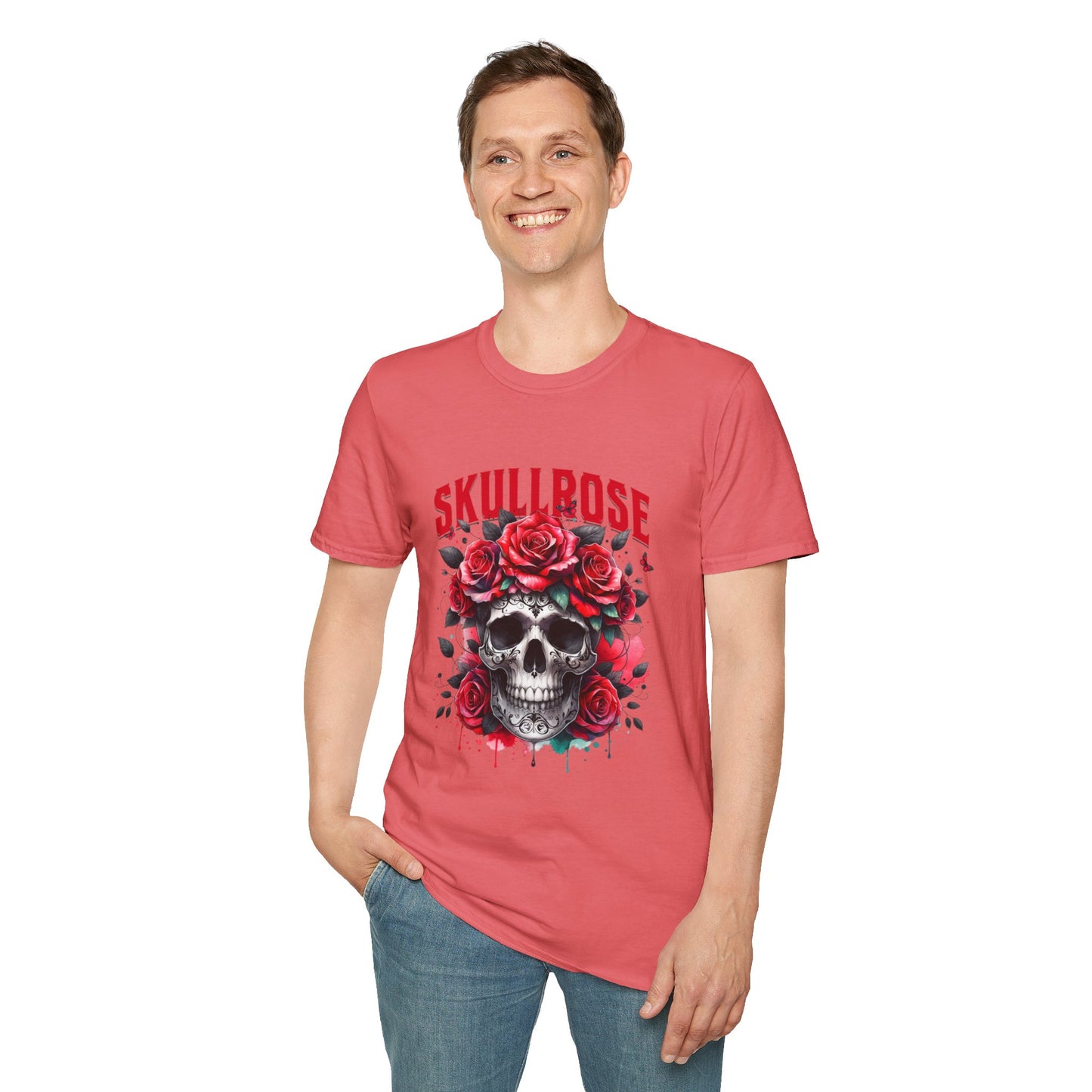 Skull Rose Unisex Softstyle T-Shirt, Trendy Graphic Tee, Gift for Rock Lovers, Festival Attire, Casual Fashion