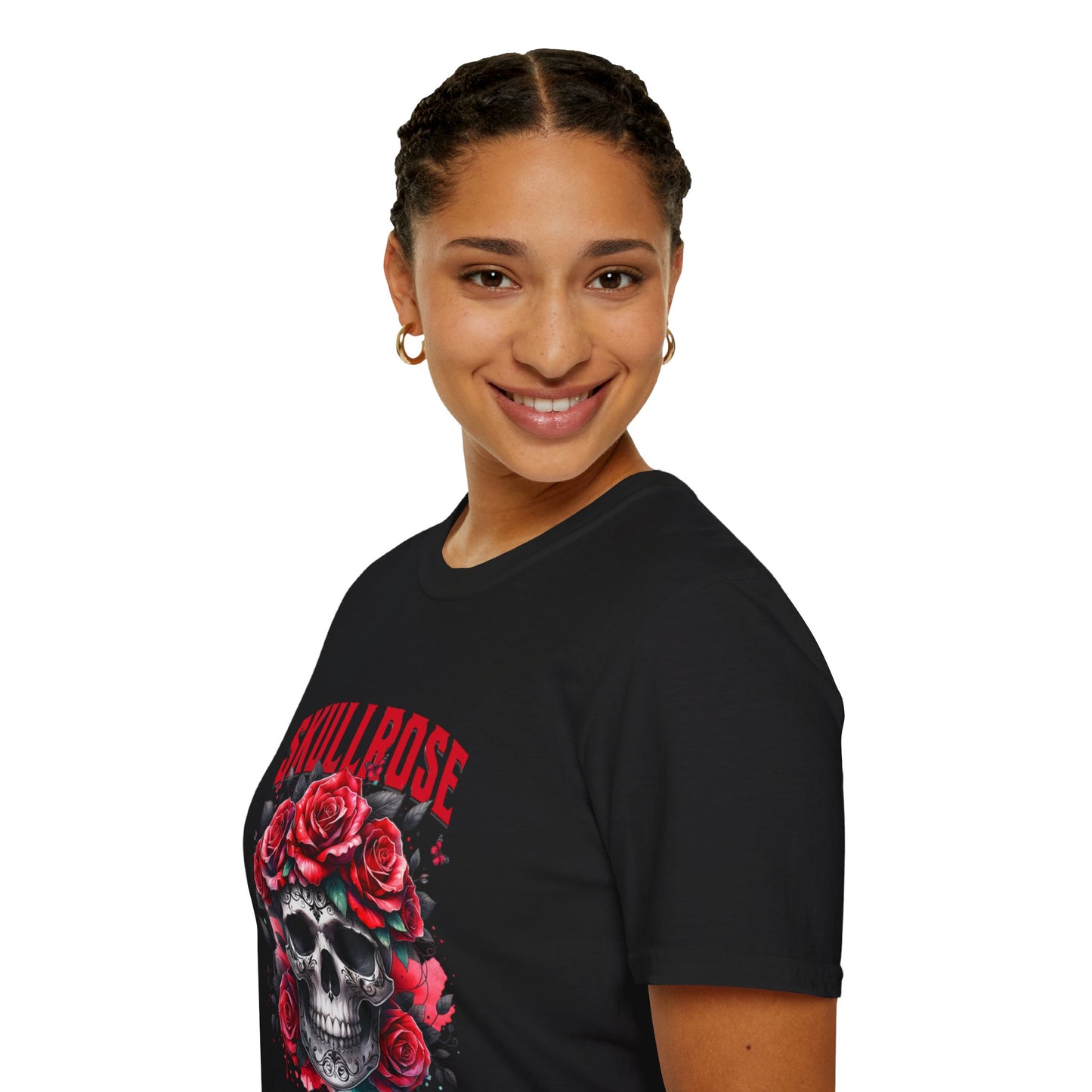 Skull Rose Unisex Softstyle T-Shirt, Trendy Graphic Tee, Gift for Rock Lovers, Festival Attire, Casual Fashion