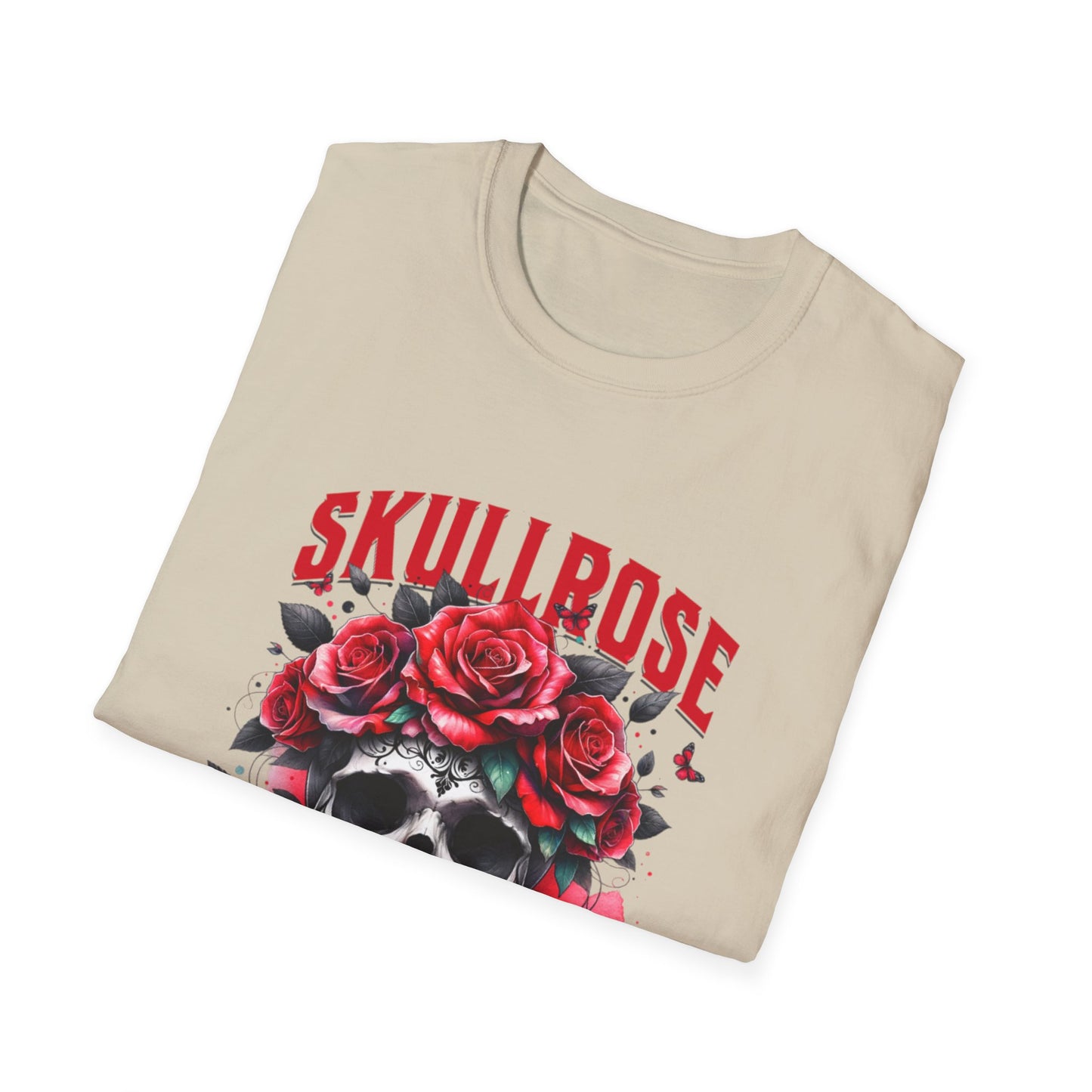 Skull Rose Unisex Softstyle T-Shirt, Trendy Graphic Tee, Gift for Rock Lovers, Festival Attire, Casual Fashion
