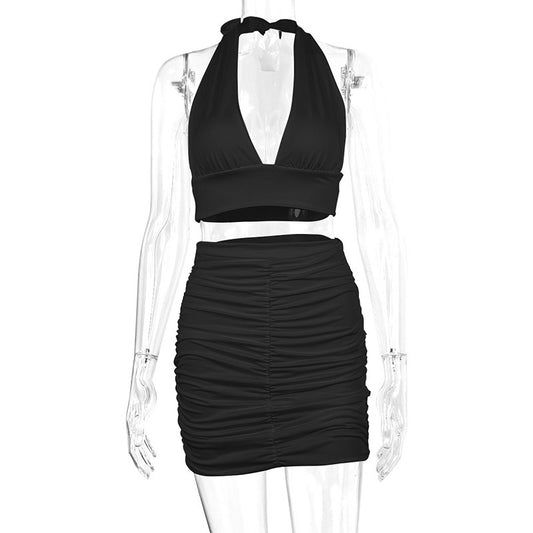 2pcs Dress Suits Lace-up Top Skirt