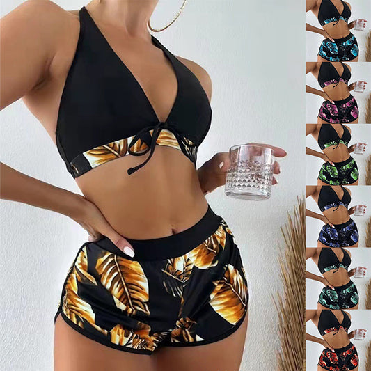 3pcs Leaf Bikini With Shorts